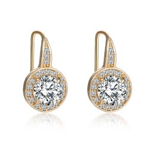 Swarovski Crystal 2 CTW Halo Earrings Gold Overlay